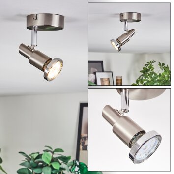 Firan Lampa sufitowa, Spot sufitowy LED Chrom, Nikiel matowy, 1-punktowy