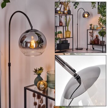 Koyoto lampa stojąca, lampa podłogowa łukowa chrom, czarny, 1-punktowy