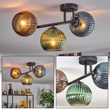 Koyoto lampa sufitowa, kula świetlna niebeieski, zielony, miedziany, 3-punktowe
