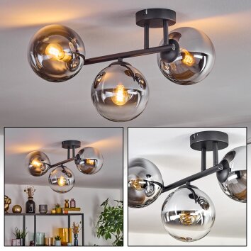 Gastor lampa sufitowa, kula świetlna chrom, przezroczysty, przydymiony, 3-punktowe