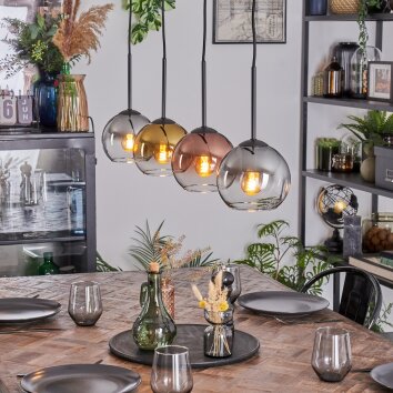 Koyoto lampa wisząca, kula świetlna, lampa wisząca złoty, przezroczysty, miedziany, przydymiony, 4-punktowe