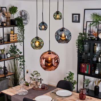 Ripoll Lampa wisząca, Kula świetlna, Lampa wiszącego klastra Niebeieski, Zielony, W kolorze miedzi, 5-punktowe Ripoll Lampa wisząca, Kula świetlna, Lampa wiszącego klastra Niebeieski, Zielony, W kolorze miedzi, 5-punktowe