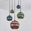 Koyoto lampa wisząca, kula świetlna, lampa wisząca kaskadowa niebeieski, zielony, miedziany, 5-punktowe