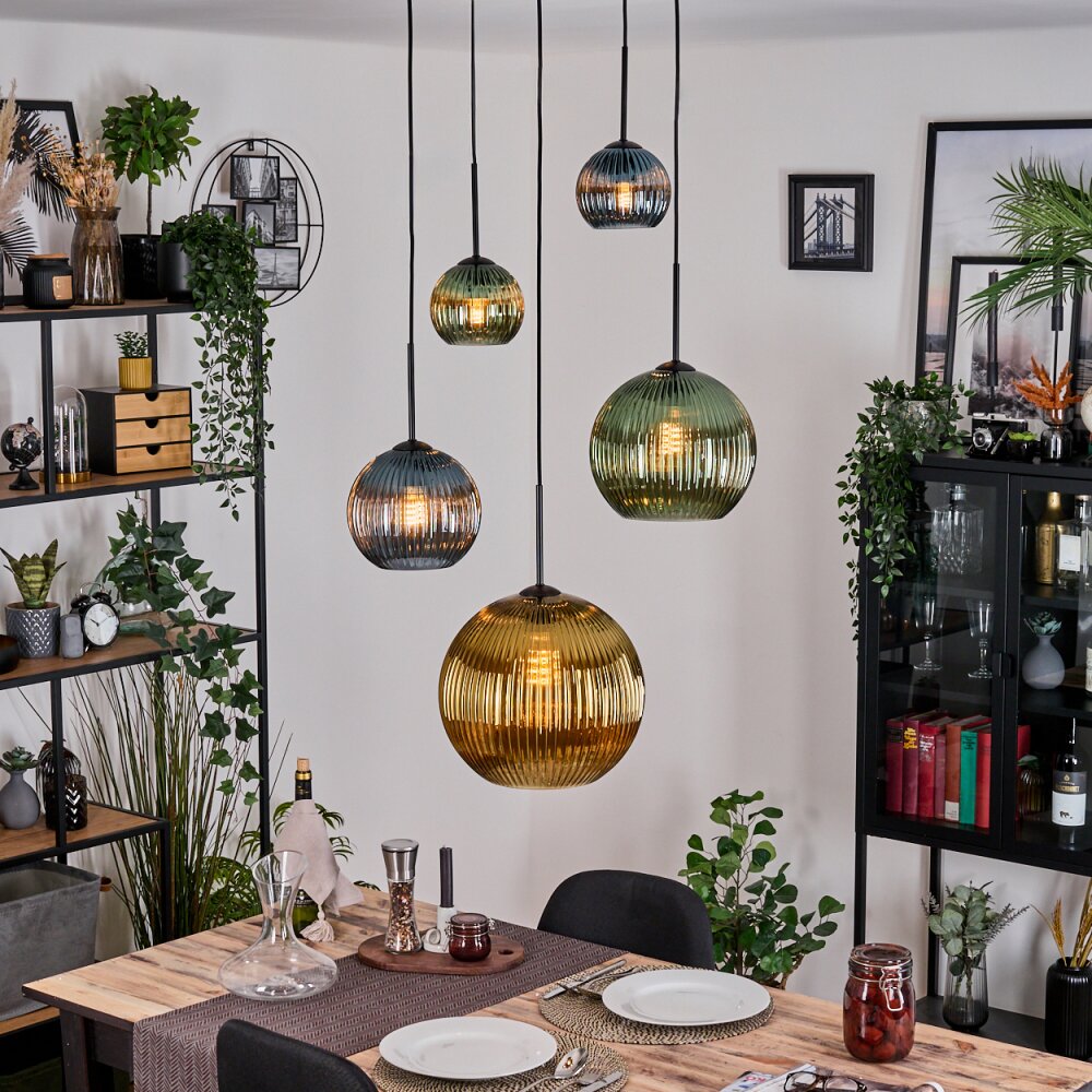 Koyoto Lampa wisząca, Kula świetlna, Lampa wiszącego klastra Niebeieski, Złoty, Zielony, 5-punktowe main product photo