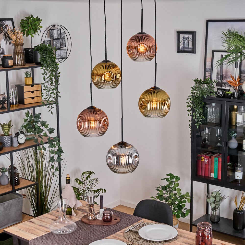 Koyoto Lampa wisząca, Kula świetlna, Lampa wiszącego klastra Chrom, Złoty, Przezroczysty, W kolorze miedzi, Przydymiony, 5-punktowe main product photo