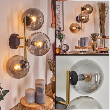 Gastor Kula świetlna, Lampa ścienna 42 cm Złoty, Czarny, 3-punktowe