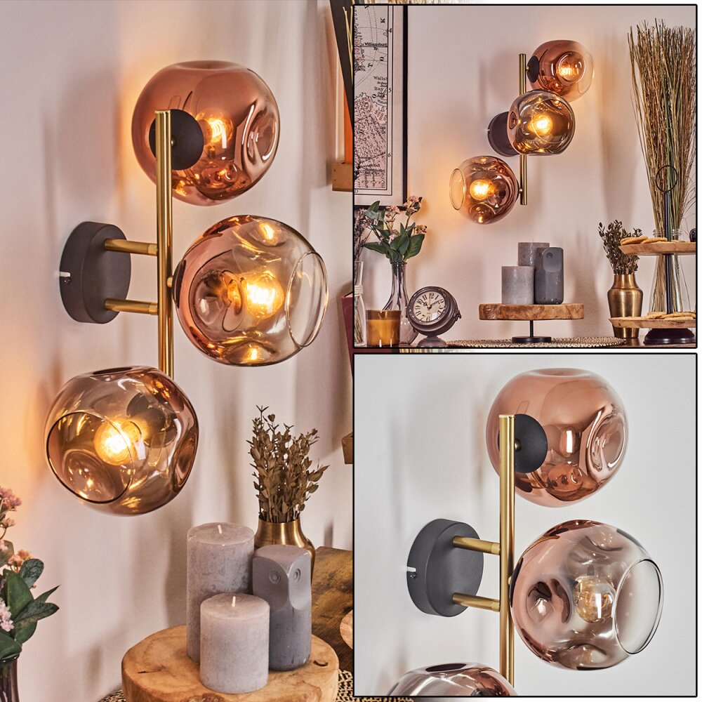 Ripoll Kula świetlna, Lampa ścienna Złoty, Czarny, 3-punktowe main product photo