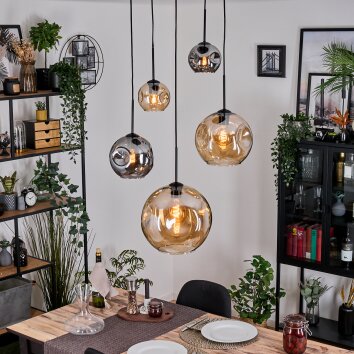 Ripoll lampa wisząca, kula świetlna, lampa wisząca kaskadowa bursztynowy, przydymiony, 5-punktowe