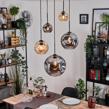 Ripoll lampa wisząca, kula świetlna, lampa wisząca kaskadowa bursztynowy, przydymiony, 5-punktowe