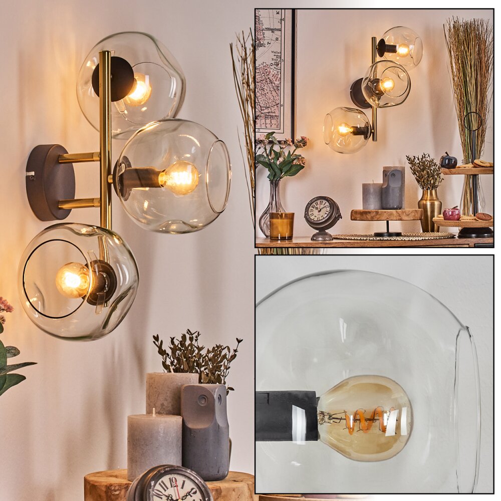 Ripoll Kula świetlna, Lampa ścienna Złoty, Czarny, 3-punktowe main product photo