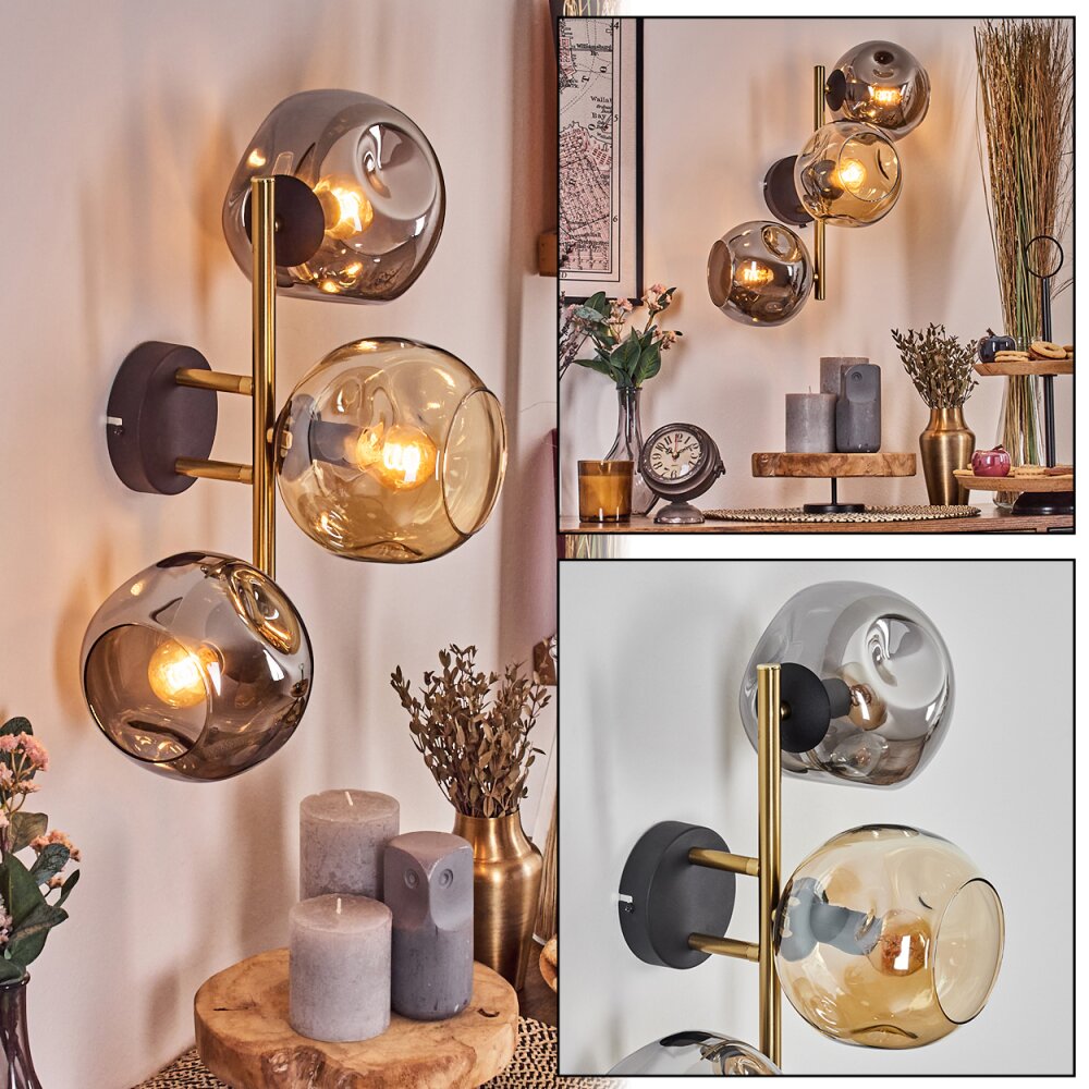 Ripoll Kula świetlna, Lampa ścienna Złoty, Czarny, 3-punktowe main product photo