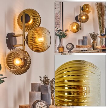 Koyoto Kula świetlna, Lampa ścienna 30 cm Złoty, Czarny, 3-punktowe