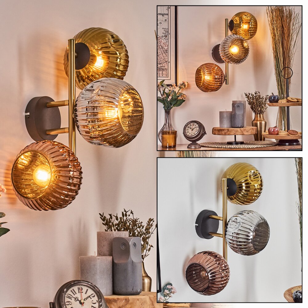 Ripoll Kula świetlna, Lampa ścienna Złoty, Czarny, 3-punktowe main product photo