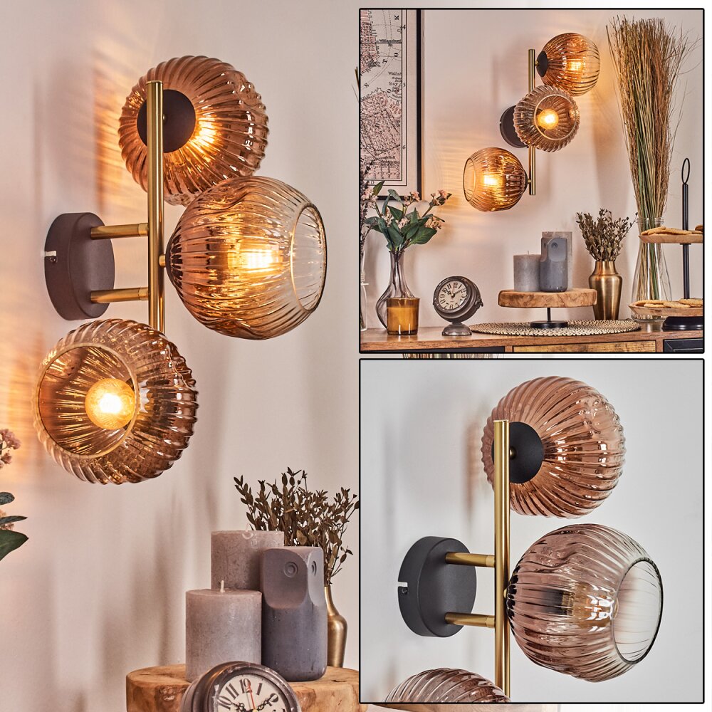Ripoll Kula świetlna, Lampa ścienna Złoty, Czarny, 3-punktowe main product photo