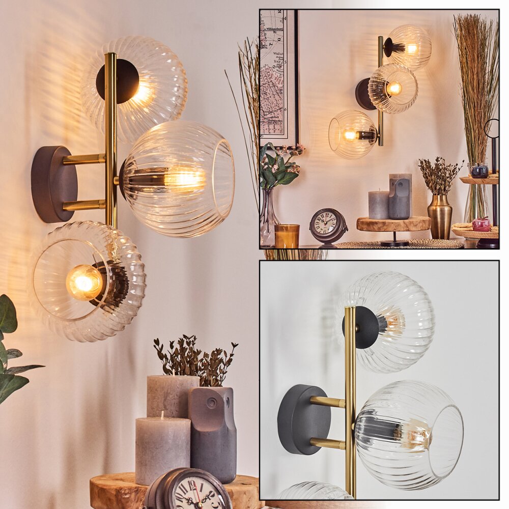 Koyoto Kula świetlna, Lampa ścienna Złoty, Czarny, 3-punktowe main product photo
