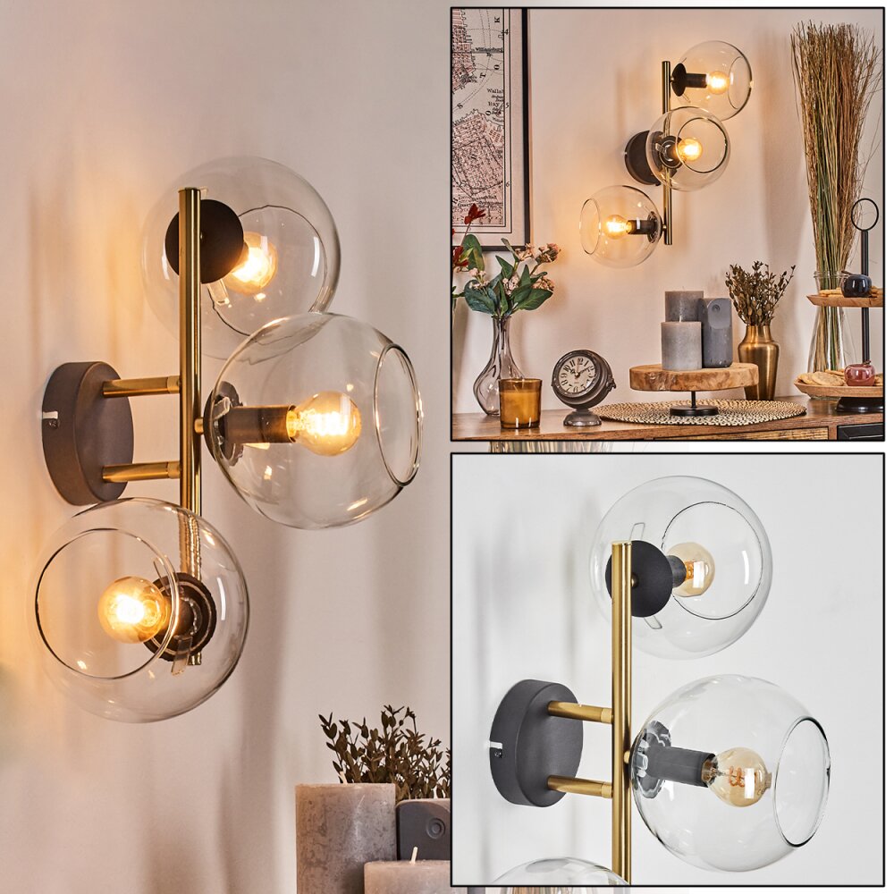 Koyoto Kula świetlna, Lampa ścienna Złoty, Czarny, 3-punktowe main product photo