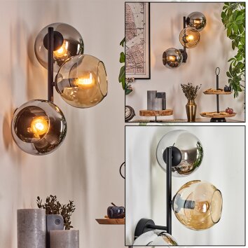 Koyoto Kula świetlna, Lampa ścienna W kolorze bursztynu, Chrom, Przydymiony, 3-punktowe