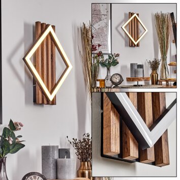 Ellekilde kinkiet LED brązowy, wygląd drewna, czarny, 1-punktowy