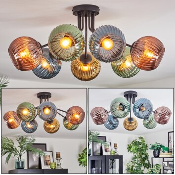 Koyoto lampa sufitowa, kula świetlna niebeieski, złoty, zielony, miedziany, 7-punktowe