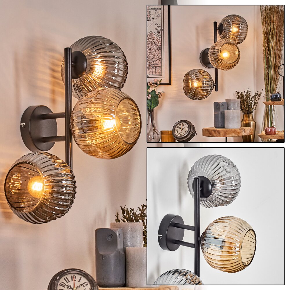 Ripoll Kula świetlna, Lampa ścienna W kolorze bursztynu, Przydymiony, 3-punktowe main product photo