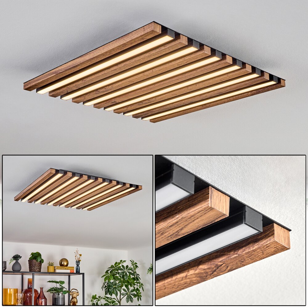 Tandragee Lampa sufitowa, Panel LED Wygląd drewna, Czarny, 1-punktowy main product photo