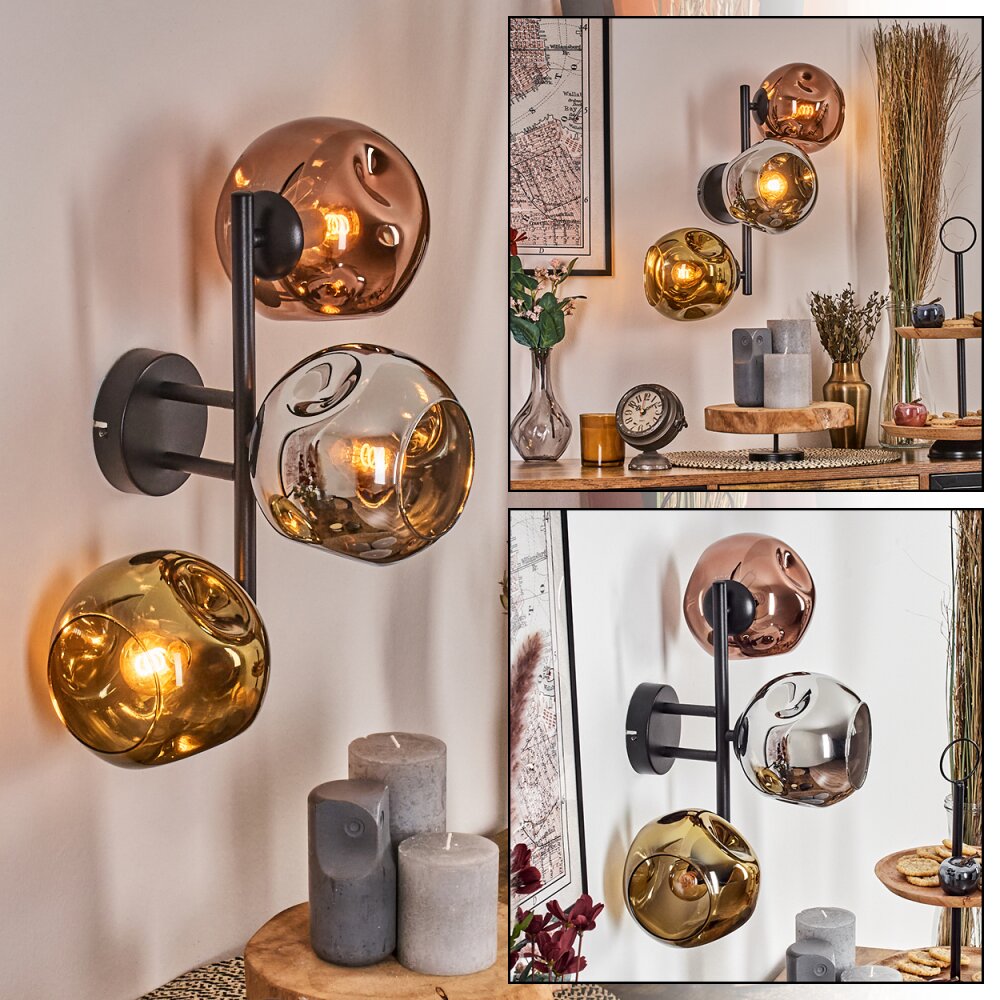 Ripoll Kula świetlna, Lampa ścienna Chrom, Złoty, W kolorze miedzi, Przydymiony, 3-punktowe main product photo