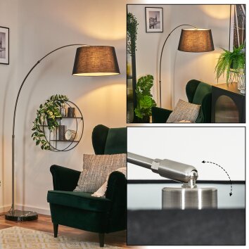 Bassagoda lampa stojąca, lampa podłogowa łukowa nikiel matowy, czarny, 1-punktowy, abażur z materiału