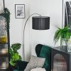 Soungou lampa stojąca, lampa podłogowa łukowa nikiel matowy, czarny, 1-punktowy, abażur materiałowy
