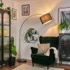 Soungou lampa stojąca, lampa podłogowa łukowa nikiel matowy, czarny, 1-punktowy, abażur materiałowy