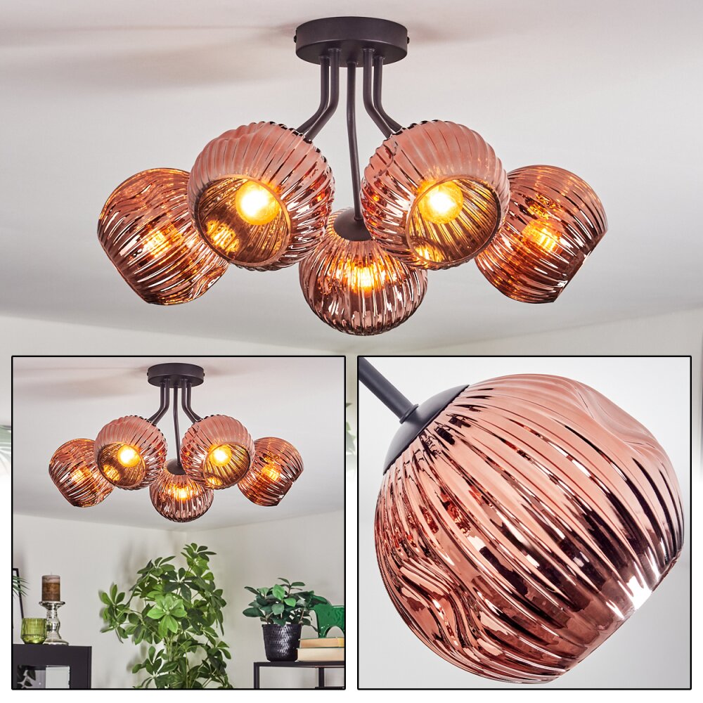 Ripoll Lampa sufitowa, Kula świetlna W kolorze miedzi, 5-punktowe main product photo