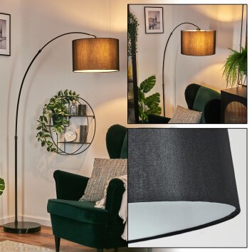 Soungou lampa stojąca, lampa podłogowa łukowa chrom, czarny, 1-punktowy, abażur materiałowy