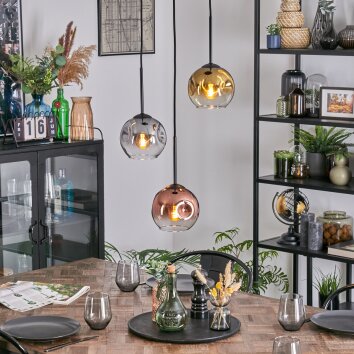 Ripoll Lampa wisząca, Kula świetlna, Lampa wiszącego klastra Chrom, Złoty, Przezroczysty, W kolorze miedzi, Przydymiony, 3-punktowe