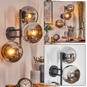 Koyoto Kula świetlna, Lampa ścienna Chrom, Przydymiony, 3-punktowe
