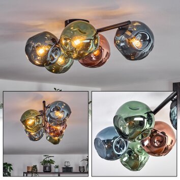 Ripoll lampa sufitowa, kula świetlna niebeieski, zielony, miedziany, 5-punktowe
