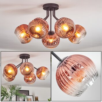 Ripoll lampa sufitowa, kula świetlna przezroczysty, miedziany, 5-punktowe