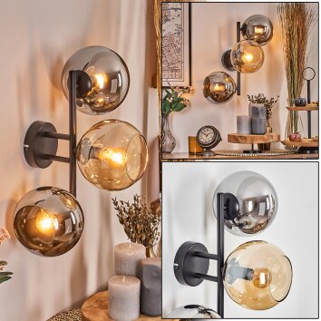 Koyoto Kula świetlna, Lampa ścienna W kolorze bursztynu, Chrom, Przydymiony, 3-punktowe