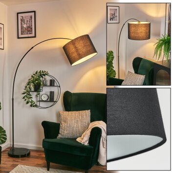 Bassagoda lampa stojąca, lampa podłogowa łukowa chrom, czarny, 1-punktowy, abażur z materiału