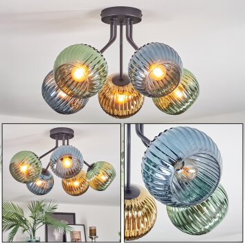 Koyoto lampa sufitowa, kula świetlna 52 cm niebeieski, złoty, zielony, 5-punktowe