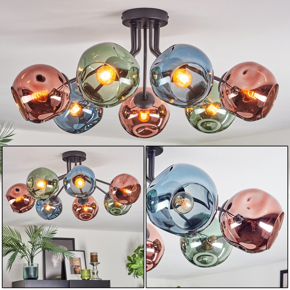 Ripoll Lampa sufitowa, Kula świetlna Niebeieski, Zielony, W kolorze miedzi, 7-punktowe main product photo