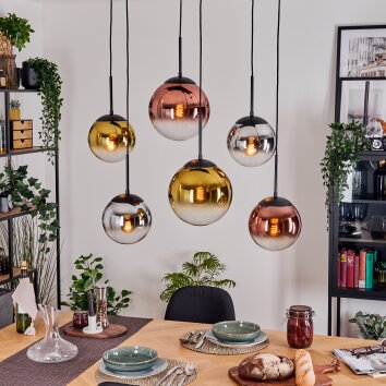 Gastor Lampa wisząca, Kula świetlna, Lampa wisząca Chrom, Złoty, Przezroczysty, W kolorze miedzi, Przydymiony, 6-punktowe