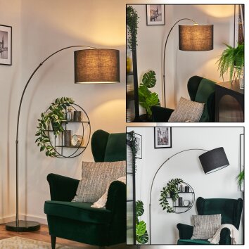 Bassagoda lampa stojąca, lampa podłogowa łukowa nikiel matowy, czarny, 1-punktowy, abażur z materiału