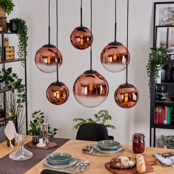 Gastor lampa wisząca, kula świetlna, lampa wisząca przezroczysty, miedziany, 6-punktowe