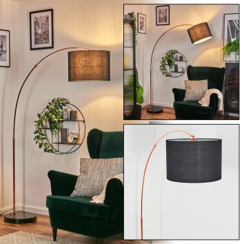 Bassagoda lampa stojąca, lampa podłogowa łukowa miedziany, czarny, 1-punktowy, abażur z materiału