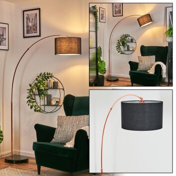 Bassagoda lampa stojąca, lampa podłogowa łukowa miedziany, czarny, 1-punktowy, abażur z materiału