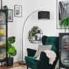 Bassagoda lampa stojąca, lampa podłogowa łukowa nikiel matowy, czarny, 1-punktowy, abażur materiałowy