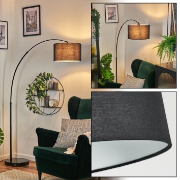 Bassagoda lampa stojąca, lampa podłogowa łukowa czarny, 1-punktowy, abażur materiałowy