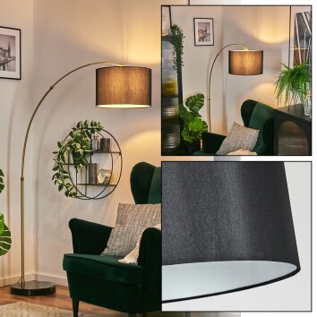 Soungou lampa stojąca, lampa podłogowa łukowa mosiądz, czarny, 1-punktowy, abażur z materiału