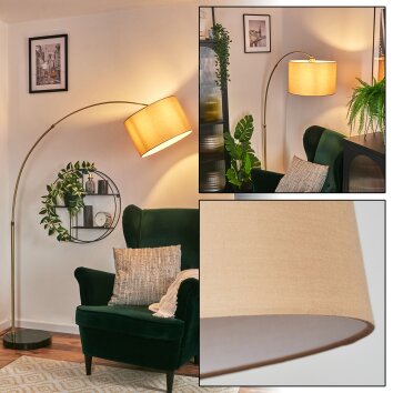 Soungou lampa stojąca, lampa podłogowa łukowa mosiądz, czarny, 1-punktowy, abażur z materiału