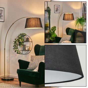 Bassagoda lampa stojąca, lampa podłogowa łukowa mosiądz, czarny, 1-punktowy, abażur materiałowy