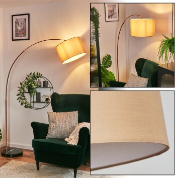 Soungou lampa stojąca, lampa podłogowa łukowa miedziany, czarny, 1-punktowy, abażur materiałowy